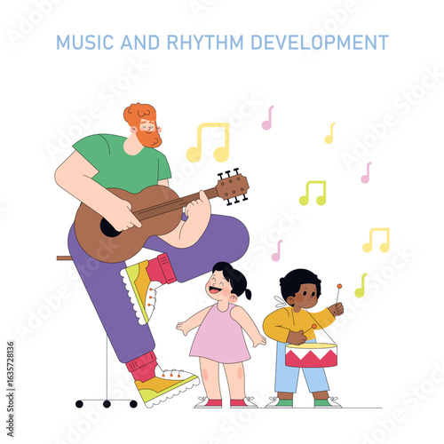 Music and Rhythm Education with Children Playing Instruments