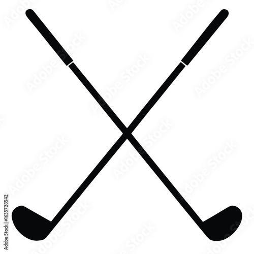 Crossed Golf Clubs Silhouette Isolated, Two Golf Sticks in an X Shape Design