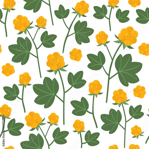 Seamless pattern with wild cloudberries.