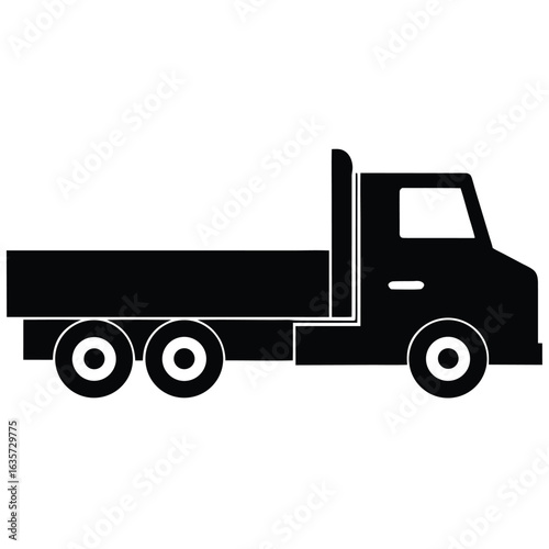 Silhouette of a Black Flatbed Truck with Three Wheels Side View