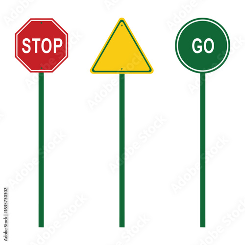 Stop Caution Go Traffic Signs in a Row on White Background Illustration