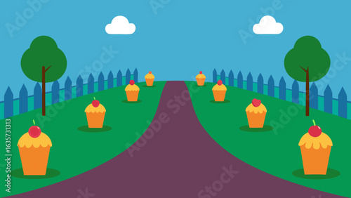 secret garden birthday path lined with cupcakes