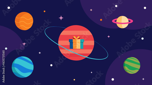 solar system birthday map with gift planets