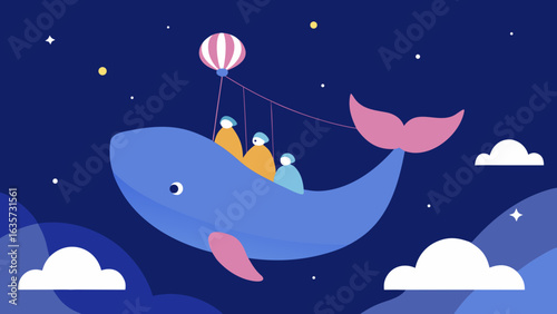 sky whale birthday ride through stars