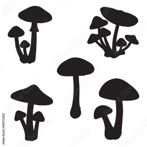 Mushroom Silhouette Collection Various Fungi Shapes and Sizes in Black and White