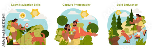 Outdoor Adventure and Skills Vector Illustration Set