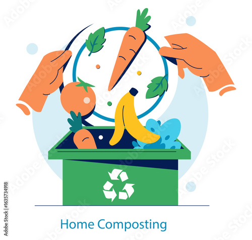 Vector Illustration of Home Composting with Fresh Produce