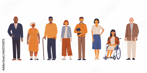Diverse group of people standing together representing inclusivity and equality
