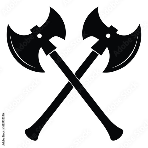 Two Black Viking Axes Crossed Illustration Symbolic Medieval Weaponry