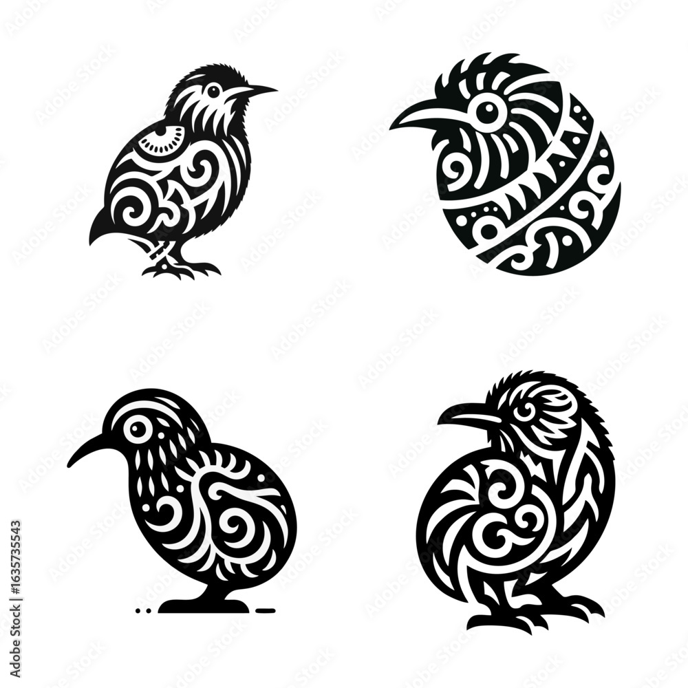 Fototapeta premium Vector Illustration of Tribal Bird Set in Black and White