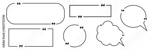 Black quotation mark frames and speech bubble shapes quote
