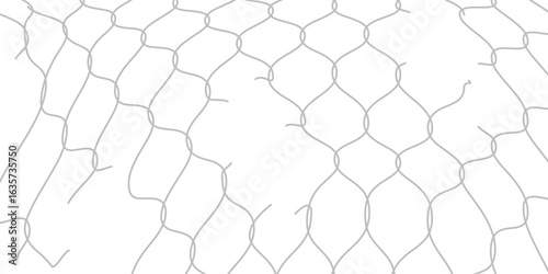 Broken wire mesh fence. Rabitz or chain link fence with cut hole. Torn wire pirson mesh texture. Cut metal lattice grid. Vector illustration