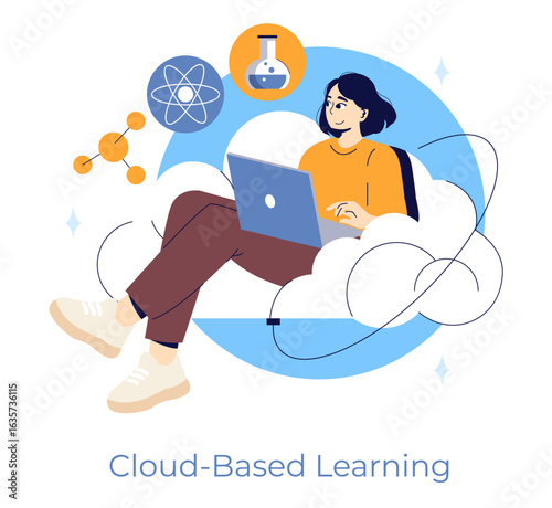Cloud-Based Learning with Laptop in Vector Illustration