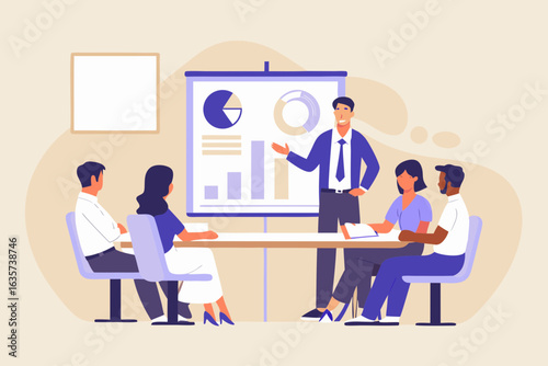 Business meeting with presentation and data analysis