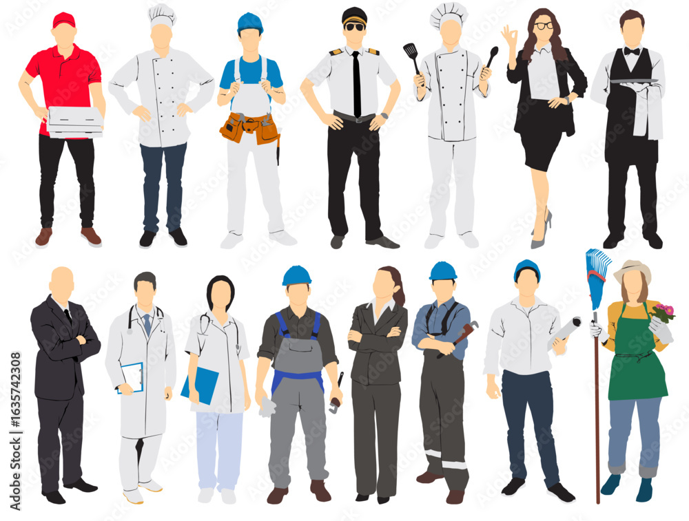 Obraz premium diverse people occupation full length different professional vector illustration