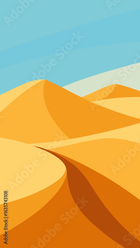 Stylized illustration of rolling sand dunes under a clear blue sky