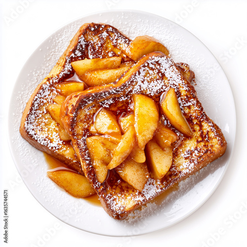 French toast with powdered sugar and caramelized apples