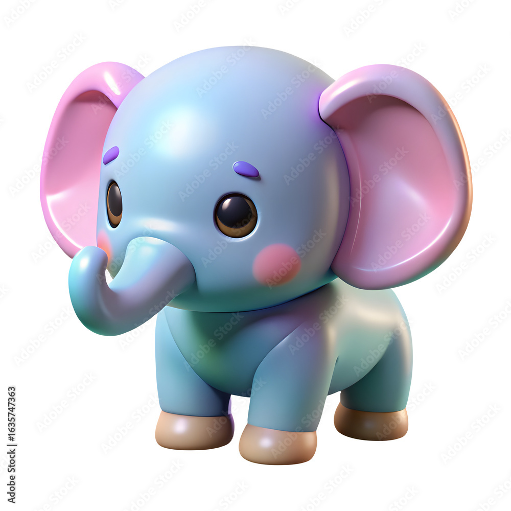3D Render of Cute Baby Elephant Toy – Glossy Pastel Plastic Cartoon Styl 3D Render of Cute Baby Elephant Toy – Glossy Pastel Plastic Cartoon Styl