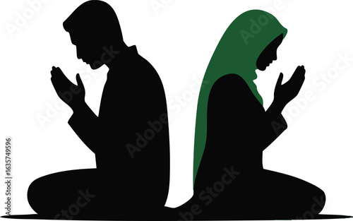 Silhouette of People Praying Vector Illustration for Religious and Spiritual Concepts