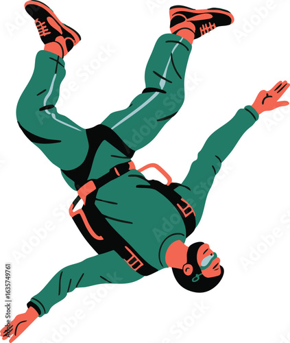 Skydiver Vector Illustration in Freefall with Parachute Gear for Extreme Sports