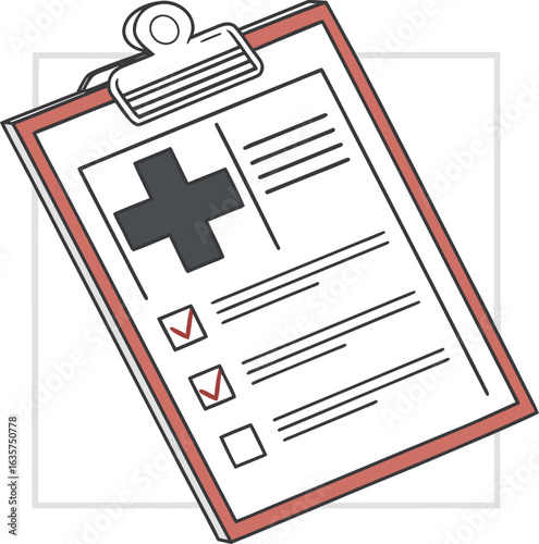 Medical report with cross sign, clipboard icon, bold black