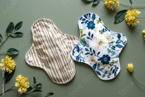 Striped and floral reusable pads with yellow flowers cloth pads menstrual pads