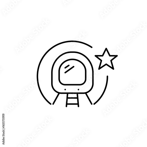 Subway train in tunnel and star. Historic or iconic route, off peak hours transit. Public transportation. Pixel perfect, editable stroke vector icon