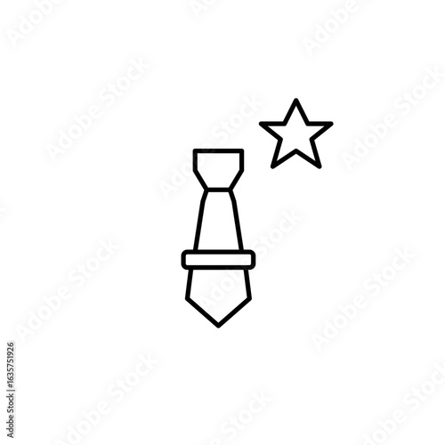 Tie with clip and star. Job recruitment, user ranking systems, portfolio highlights. Pixel perfect, editable stroke vector icon