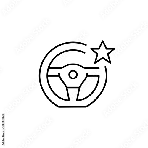 Steering wheel and star. Top driver, premium comfort vehicle. Pixel perfect, editable stroke vector icon