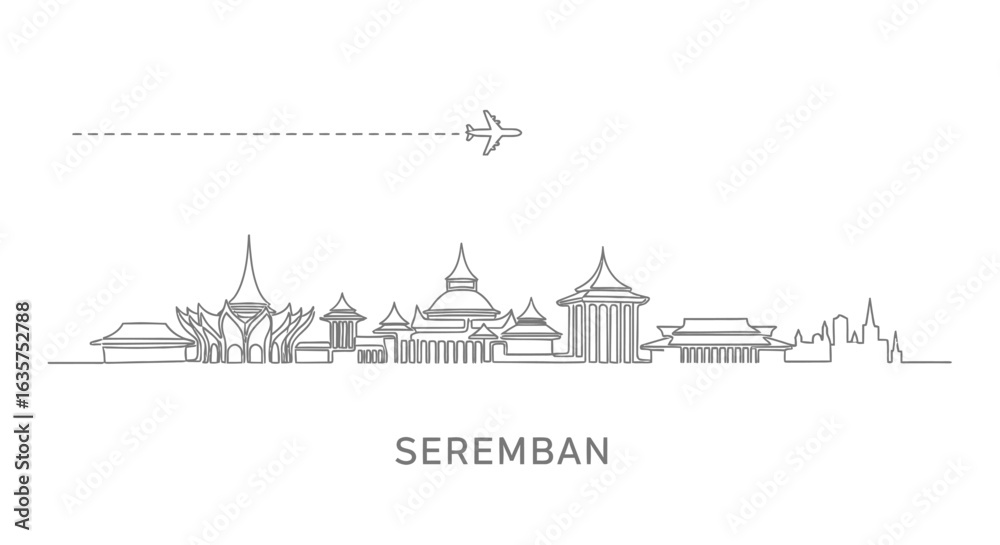 Fototapeta premium Seremban Skyline with Malaysia, Plane, and Minimalist.