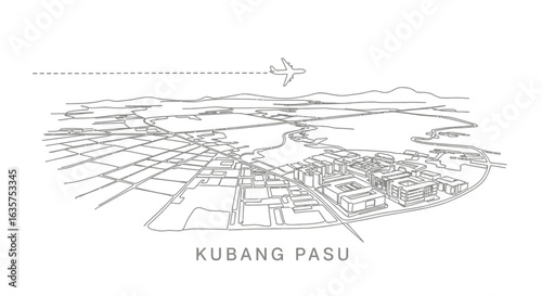Kubang Pasu Line Art Plane Fly White.