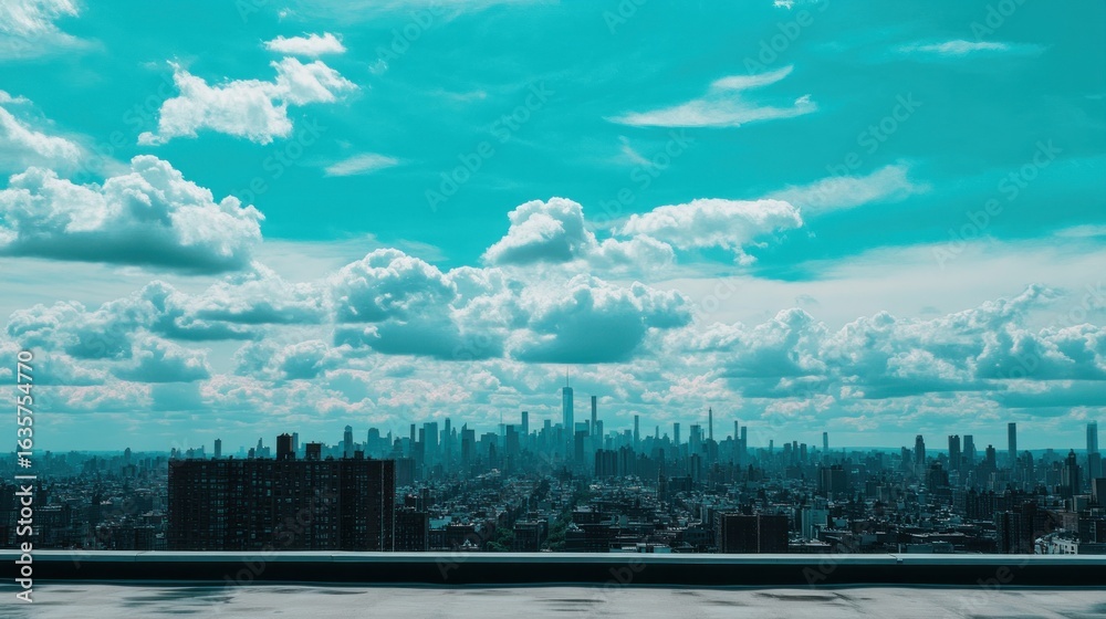 Fototapeta premium Cityscape panorama on partly cloudy day