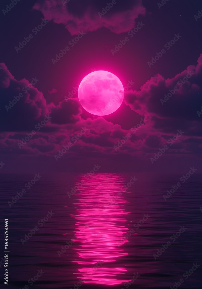 Obraz premium Pink moon reflection on water