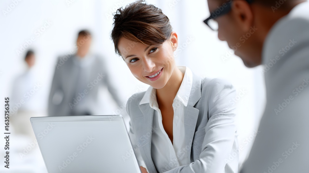 Obraz premium inclusive workplace, leadership, laptop, high-quality stock photo, editorial style