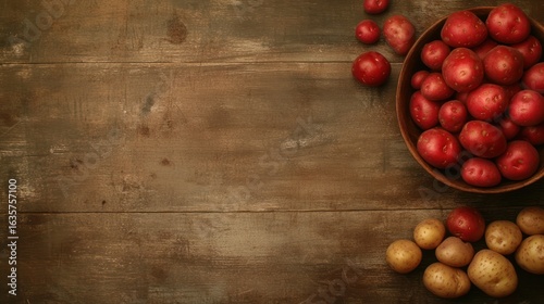 Potatoes on rustic wooden table