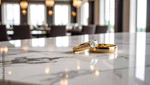 Elegant wedding rings on marble