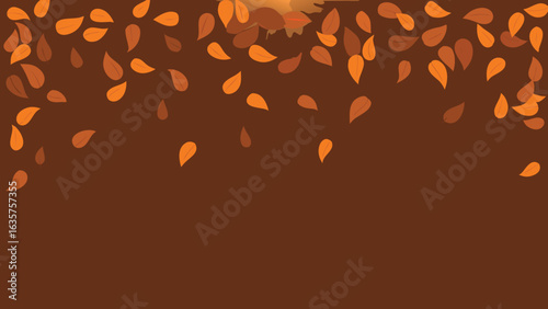 Falling autumn leaves in shades of orange and brown against a solid brown background create a seasonal scene