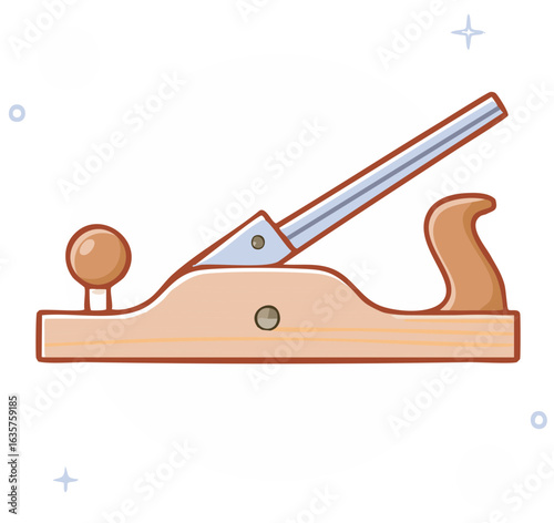 Handheld wooden carpenter's plane tool with metal blade and handle for woodworking