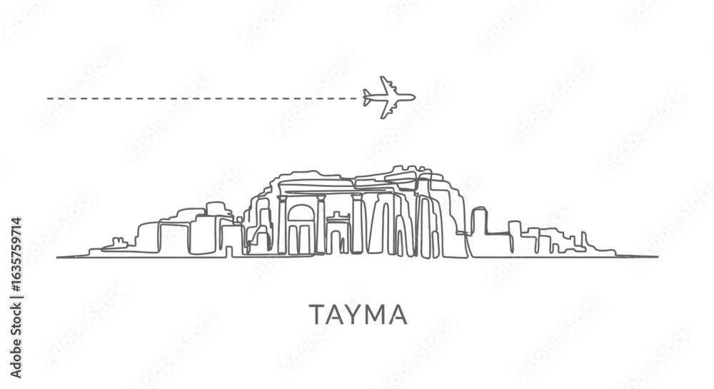 Naklejka premium Tayma Saudi Arabia Skyline with Airplane Minimal.