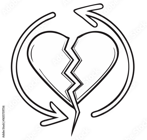 Broken Heart with Circulation Arrows Depicting Healing, Repair, or Recovery