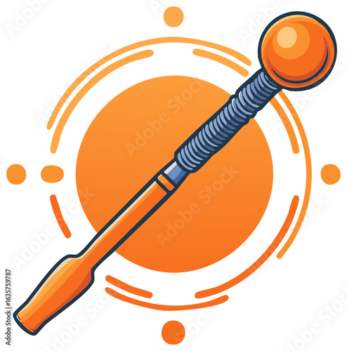 Cartoon Vector Illustration of Ritual Staff or Magic Wand with Orange Orb and Blue Grip Design