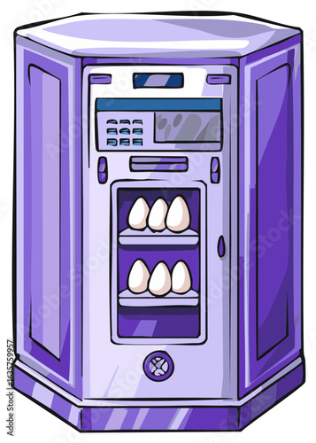 Purple Egg Vending Machine with Shelves of Eggs