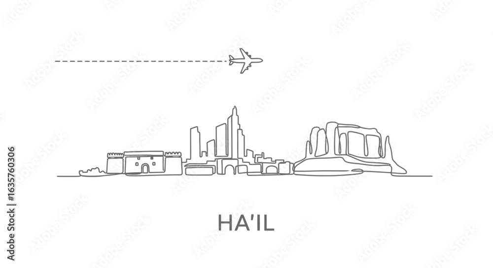Obraz premium Hail skyline with Saudi Arabia, and minimalist vector.