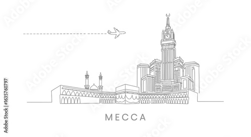 Mecca with Saudi Arabia Travel skyline vector.