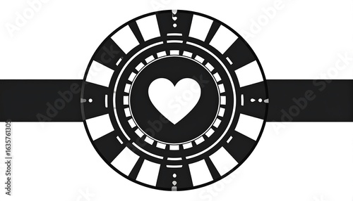 Black and white poker chip graphic with a heart