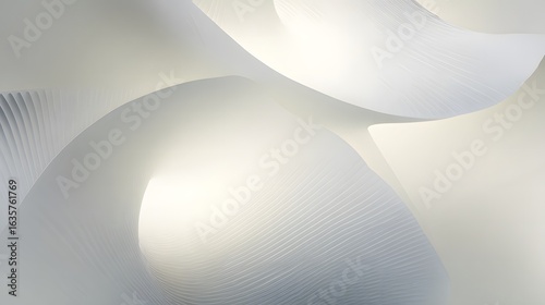 Ultra HD abstract white geometric background with smooth 3D concave forms and soft gradient lighting