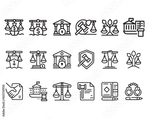 Law fields related, square line color vector icon