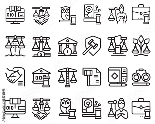 Law fields related, square line color vector icon