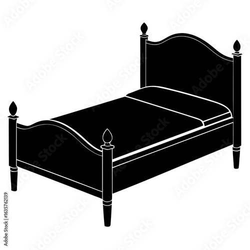 Black bed silhouette with ornate posts vector white background