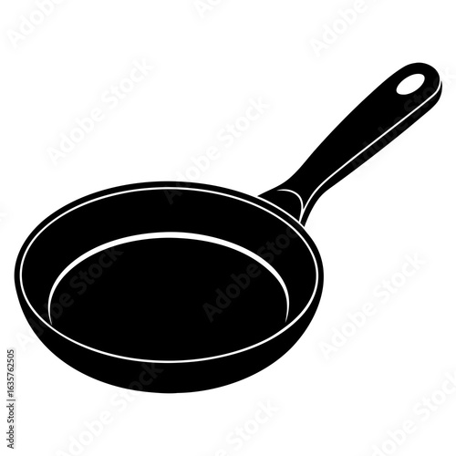 Black frying pan silhouette with white outline cooking